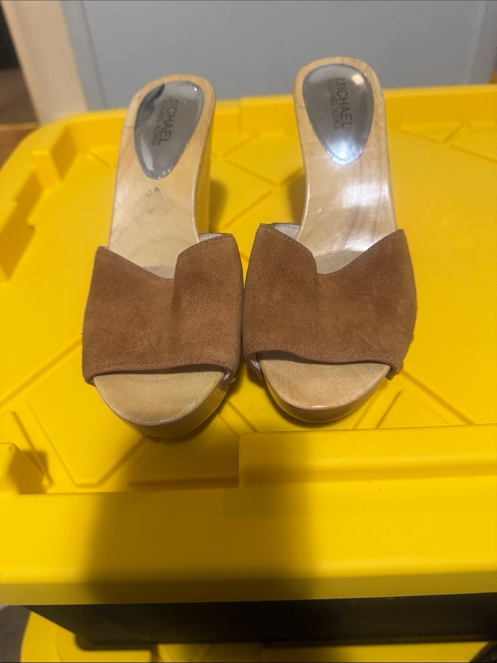 Michael Kors Tan Suede Open-Toe Slide Mules